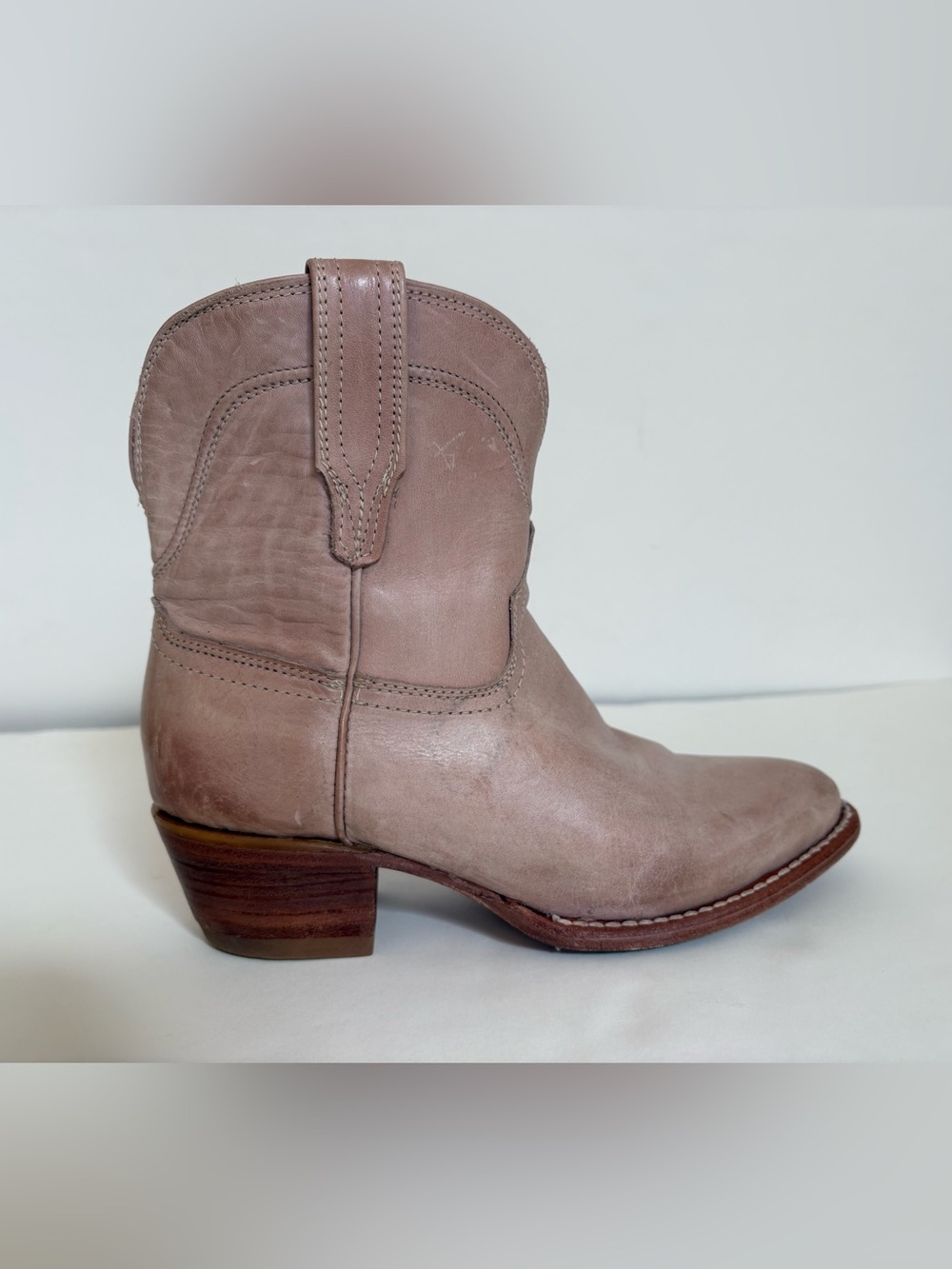 freebird Blush Pink Leather Western Ankle Booties - 6